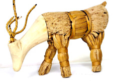 Vintage Unusual Handcrafted Exotic Deer Folk Art: Wood, Wicker & Straw, 8