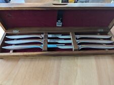 Vintage Set of 6 Gerber Legendary Blades Miming Steak Knives w/Walnut Box picture