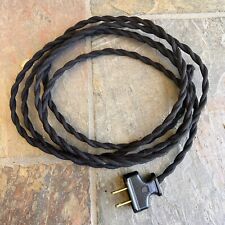 BLACK ~ 8' Vintage Lamp Cord ~ Twisted Cloth Covered Wire w/ BLACK Flat Plug picture