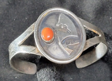 Native American Navajo Silver with Coral Stone and Overlay Design picture
