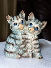 Vintage 1950's Ebro Ceramic Kittens Figurine Made in Japan BlueGray Stripes picture