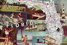 Vintage Florida Travel 1960s Restaurant Paper Placemat Map Fishing Golfing ++ picture