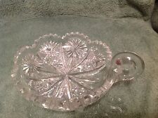VINTAGE American Cut Glass Candy/Nut Dish Sawtooth Top Edges w/ Handle 6 1/2