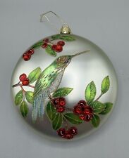 Jeweled Hummingbird Christmas Ornament Disk Shaped Delicate Painted Glass picture