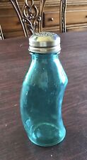 Unique Vintage Bottle Teal Blue Glass Bottle 6” Tall Curved Shaped Hand Grip picture