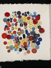 Vintage Plastic Button Lot #1 Crafting Slow Stitching Quilting Primary Colors picture