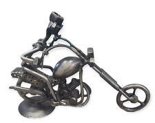 Vintage Metal Art Handmade Nuts and Bolts Racing Motorcycle Chopper w/ Rider  picture