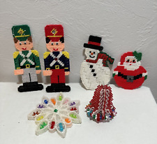 Handmade Vintage Cross Stitch Plastic Canvas Lot 6 Christmas Ornaments/Magnets picture