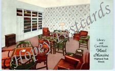HIGHLAND PARK, ILLINOIS ~HOTEL MORAINE, CARD ROOM ~ interior LINEN postcard~1947 picture
