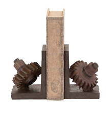 BOOKENDS Polystone Brown Industrial Leaning Gear Book Ends Set of 2 DECMODE picture