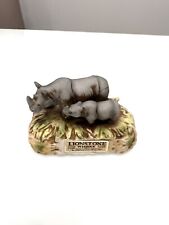 Original Lionstone Sculptured Rhino & Baby Porcelain Decanter 1977 Mini picture