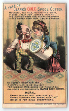 CLARK'S O.N.T. SPOOL COTTON MAN & WIFE FOLD CHANGE VICTORIA TRADE CARD P1970 picture