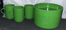 9 Pc. Vintage Oblique By PMC Green Melamine Stacking Cereal Soup Bowls & Mugs picture