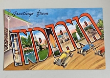 Vintage Greetings From Indiana Large Letter Unused Postcard Kropp Co picture