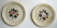 Two Vintage Moghul-style Stone Pietra Dura Marble inlaid floral plates Rajasthan picture