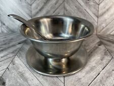Vintage Stainless Steel Selandia Denmark 18/8 Gravy Bowl Saucer W/ Ladle Spoon picture