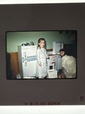 1961 35mm Slide Girl Playing Kitchen Child Size Appliances Stove Refrigerator picture