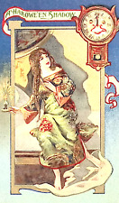 1913 Winsch Halloween Shadow Halloween Postcard Lovely Woman Watches Clock picture