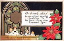 1929 Art Deco Christmas PC-Poinsettias & Stain Glass Window by Children's Choir picture