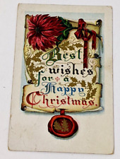 Vintage Christmas Postcard 1913 Scroll Wax Seal Colorful Uncanceled picture