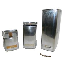 Vtg Lincoln BeautyWare Mid Century 3 Piece Canister Set Wood Aluminum picture