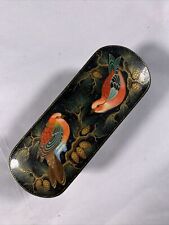 Hand painted Russian Lacquer Box Birds By Krasnov 4” X 1.5” X 1” picture