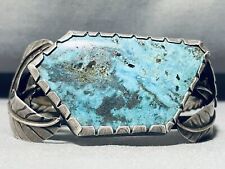 HEAVY AND THICK VINTAGE NAVAJO TURQUOISE STERLING SILVER BRACELET OLD picture
