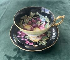 vintage Royal Sealy Japan Black Cup & Saucer Fruit Orchard excellent condition picture