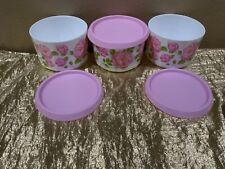 Tupperware New Beautiful Set of 3 One Touch Canisters 2 cups/575ml Pink Peonies picture