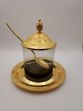 Vintage Community Silver Plate Tangier Glass Sugar Bowl W/Lid Spoon Underplate picture