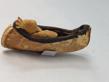 RARE Native American Handcrafted Hide Canoe 4.5” Model / Toy with native figure picture