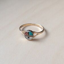 Zuni Native Kachina Turquoise Coral 14K Gold Ring Size 6.25 picture