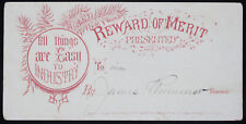 Vintage Reward of Merit Card by L. Prang & Co. Boston Mass. Act of Congress 1867 picture