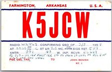 1957 QSL Radio Card Code K5JCW Farmington Arkansas Radio Station Posted Postcard picture