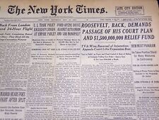 1937 MAY 15 NEW YORK TIMES -ROOSEVELT DEMANDS PASSAGE OF HIS COURT PLAN - NT 713 picture