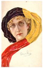 PATRIOTIC GLAMOUR Artist Postcard Belgium BEAUTY FLAG SCARF BOURRILLON WW1 1917 picture