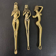 3PCS Exquisite Brass Ladies Ear Spoon Collection Carving Female Body Art Deco picture