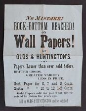 1800s antique WALL PAPER sale BROADSIDE gold satin OLDS and HUNTINGTON picture