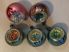 Vintage Christmas Glass Ornaments Lot Of 5 Indent Mica  picture