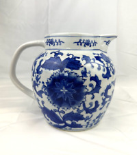 Vtg Traditional Chinese Pitcher / Jug Ceramic Hand Painted Blue Flower Signed B9 picture