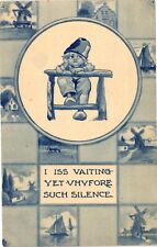 Cartoon Dutch Boy Windmill I Is Vaiting Yet Vhyfore Divided Postcard Posted 1913 picture