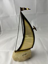 MCM VTG Brutalist 1975 DeMott Signed Sail Boat Brass Metal Sculpture Onyx 10