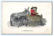 c1910's Boy And Girl In Cart Eating Donkey Embossed Unposted Antique Postcard picture