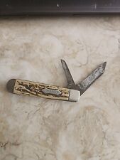 Vintage Kent NY City USA Jig Stag Stainless Steel 2 Blade Folding Pocket Knife picture