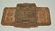 Vintage Syraco Wood Lidded Trinket Box w/ Side Trays Barn Country Motif Rare picture