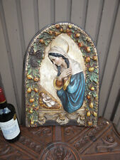 Antique XL italian chalk relief madonna jesus angels fruit religious plaque picture
