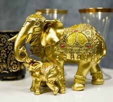 Noble Golden Decorated Elephant Embracing Calf Buddha Figurine Sculpture picture