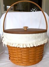 Longaberger 1996 Large round sewing basket 3 inserts liner and wood lid EUC picture