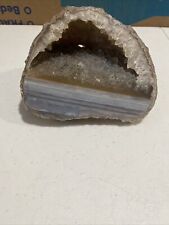 Natural Geode Blue, Tan, Grey Agate Quartz Crystal Calming Energy Mineral 2.5lb picture