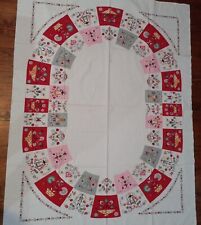 Vintage PA Dutch Whimsical Printed Linen Tablecloth 68